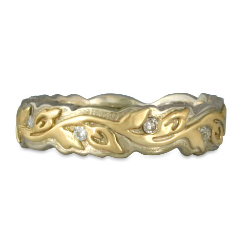 Narrow Borderless Flores Wedding Ring with Diamonds in 14K White Gold &18K Yellow Gold