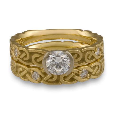 Narrow Borderless Infinity Bridal Ring Set with Gems in 14K Yellow Gold with Diamond