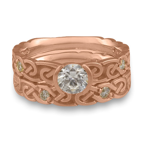 Narrow Borderless Infinity Bridal Ring Set with Gems in 14K Rose Gold with Diamond