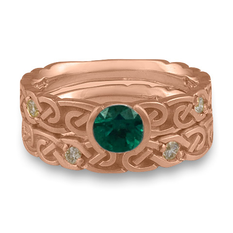 Narrow Borderless Infinity Bridal Ring Set with Gems in 14K Rose Gold with Emerald