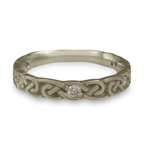 Narrow Borderless Infinity Wedding Ring with Gems in 14K White Gold