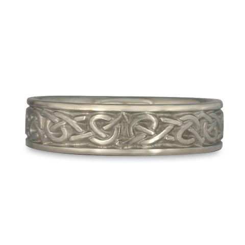 Narrow Celtic Hearts Wedding Ring in 14K White Gold