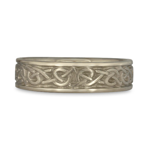 Narrow Celtic Hearts Wedding Ring in 18K White Gold