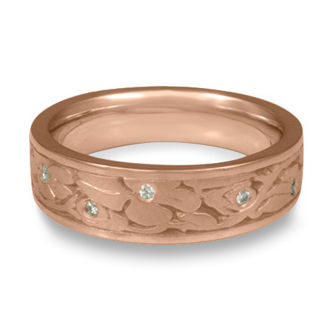Narrow Cherry Blossom Wedding Ring with Gems in 14K Rose Gold