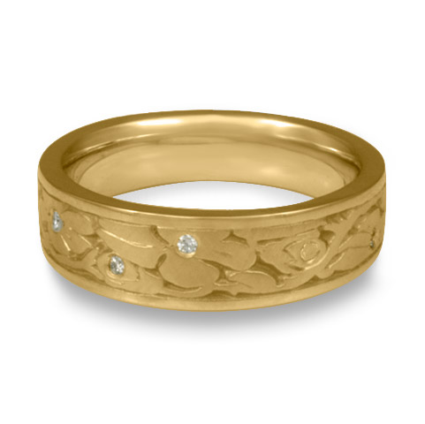Narrow Cherry Blossom Wedding Ring with Gems in 14K Yellow Gold