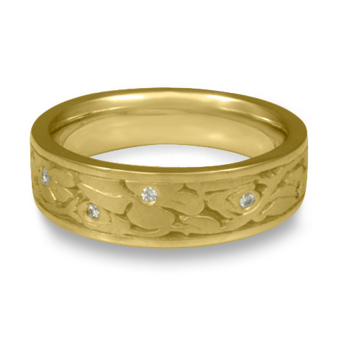 Narrow Cherry Blossom Wedding Ring with Gems in 18K Yellow Gold