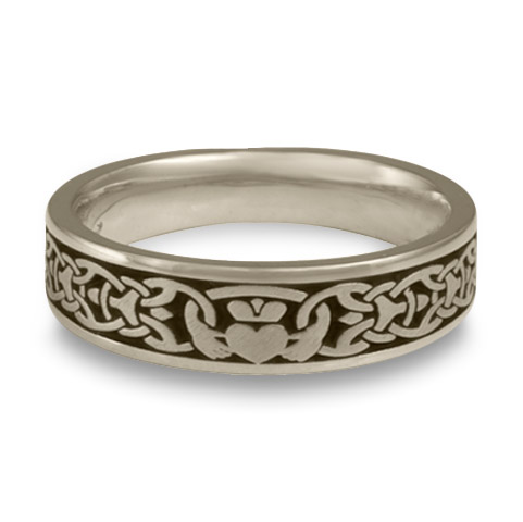 Narrow Claddagh Wedding Ring in Platinum With Antique
