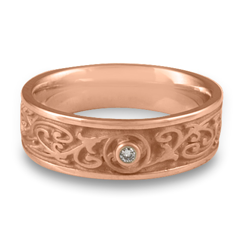 Narrow Garden Gate Wedding Ring with Gems in 14K Rose Gold