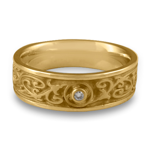 Narrow Garden Gate Wedding Ring with Gems in 14K Yellow Gold