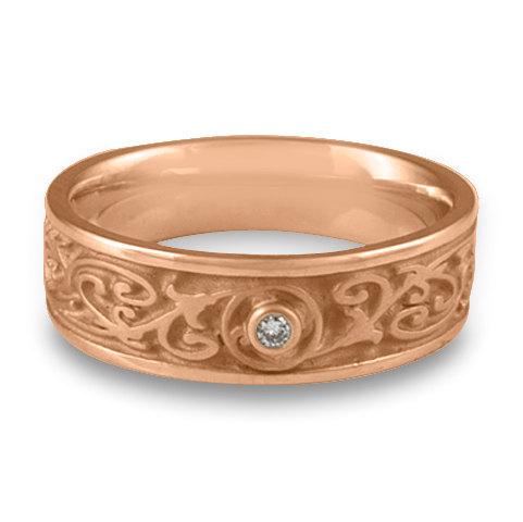 Narrow Garden Gate Wedding Ring with Gems in 18K Rose Gold