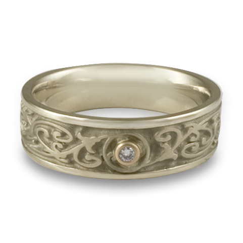 Narrow Garden Gate Wedding Ring with Gems in 18K White Gold