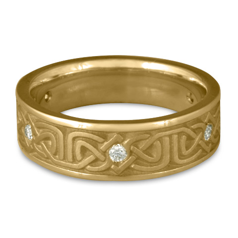 Narrow Labyrinth Wedding Ring with Gems in 14K Yellow Gold