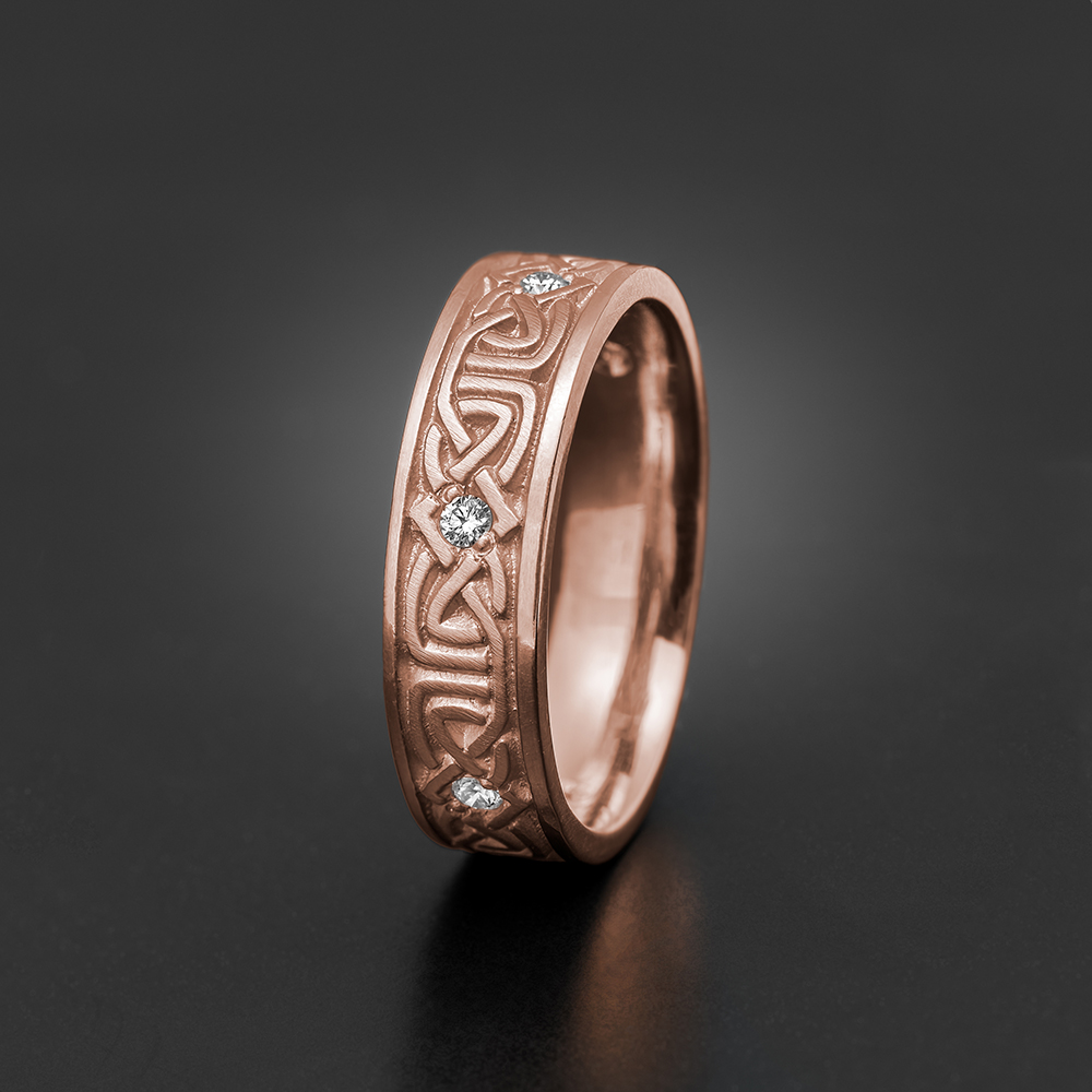 Narrow Labyrinth Wedding Ring with Gems in