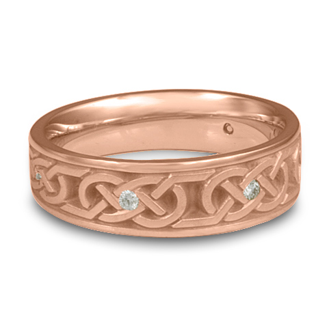 Narrow Love Knot Wedding Ring with Gems in 14K Rose Gold