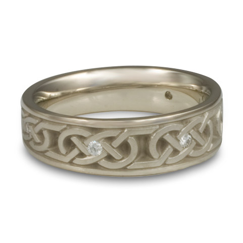 Narrow Love Knot Wedding Ring with Gems in 14K White Gold