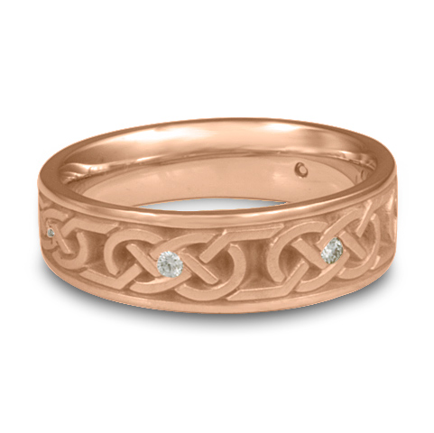Narrow Love Knot Wedding Ring with Gems in 18K Rose Gold