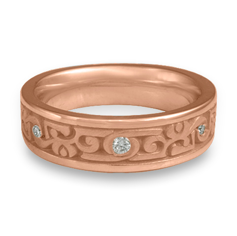 Narrow Luna Wedding Ring with Gems in 14K Rose Gold