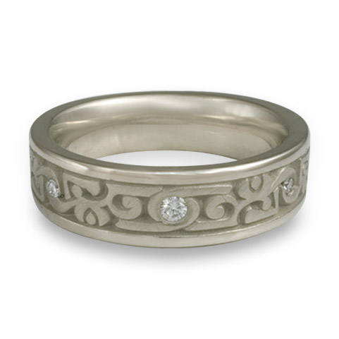Narrow Luna Wedding Ring with Gems in 14K White Gold