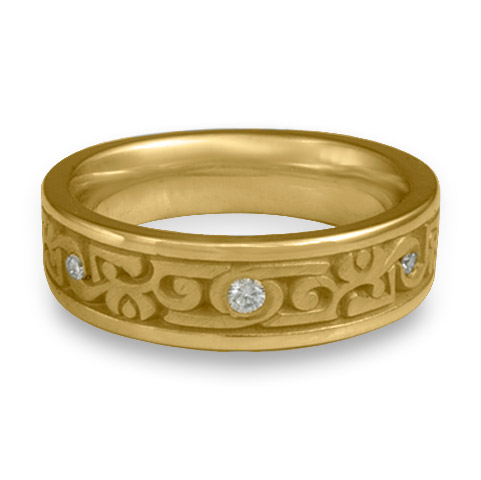 Narrow Luna Wedding Ring with Gems in 14K Yellow Gold