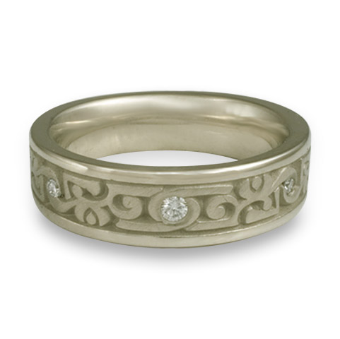 Narrow Luna Wedding Ring with Gems in 18K White Gold