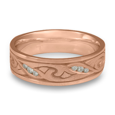 Narrow Papyrus Wedding Ring with Gems in 14K Rose Gold