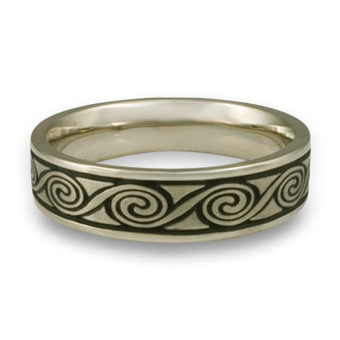 Narrow Rolling Moon Wedding Ring in 18K White Gold With Antique