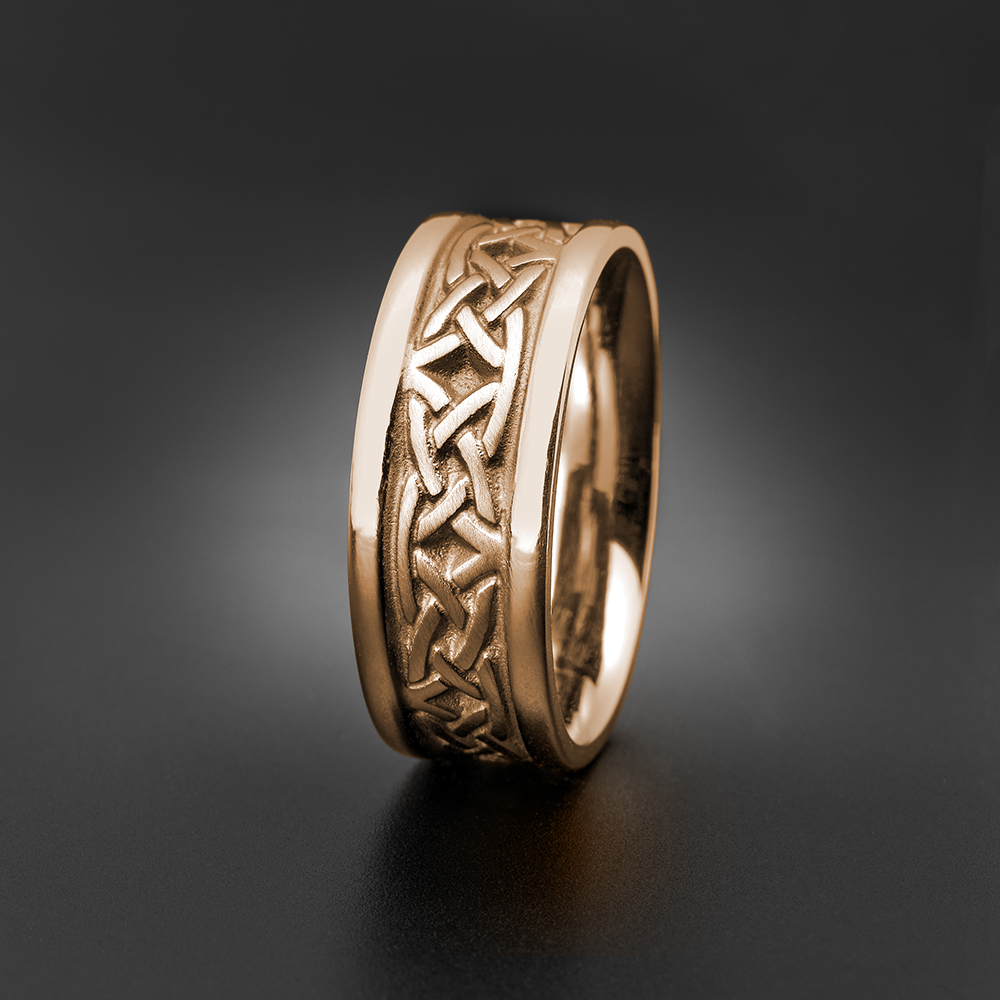 Narrow Self Bordered Celtic Arches Wedding Ring in 18K Rose Gold