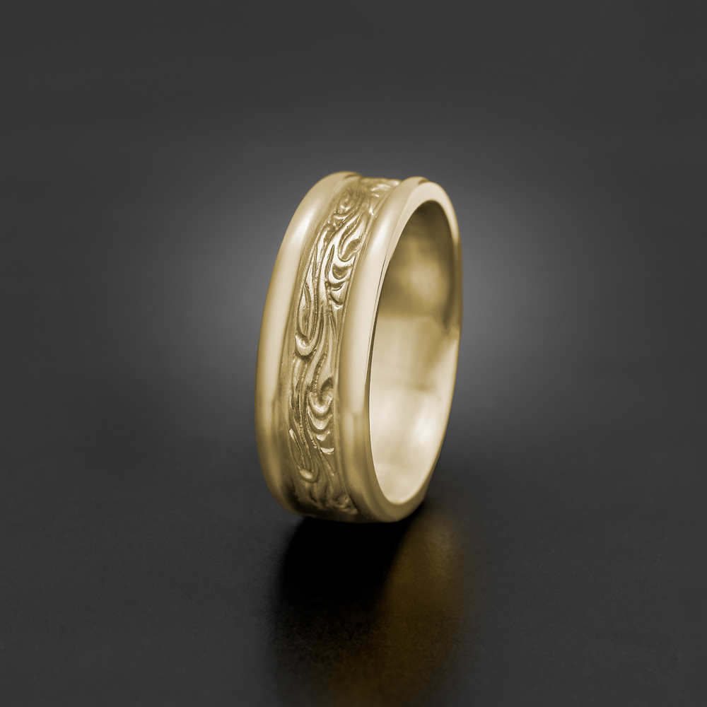 Narrow Self Bordered Starry Night Wedding Ring in