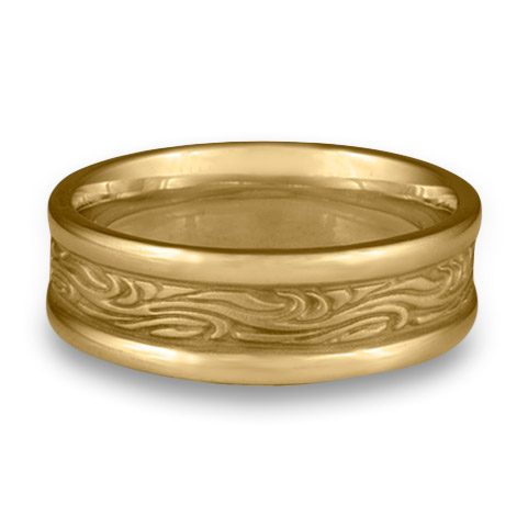 Narrow Self Bordered Starry Night Wedding Ring in 14K Yellow Gold