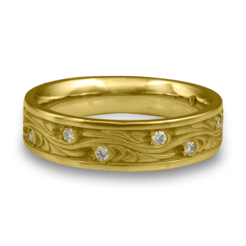 Narrow Starry Night Wedding Ring with Gems in 18K Yellow Gold