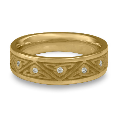 Narrow Trinity Knot Wedding Ring with Gems in 14K Yellow Gold