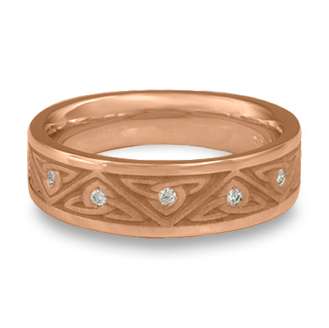 Narrow Trinity Knot Wedding Ring with Gems in 18K Rose Gold