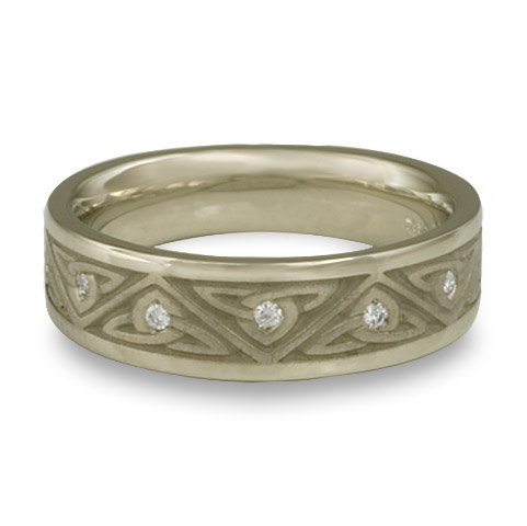 Narrow Trinity Knot Wedding Ring with Gems in 18K White Gold