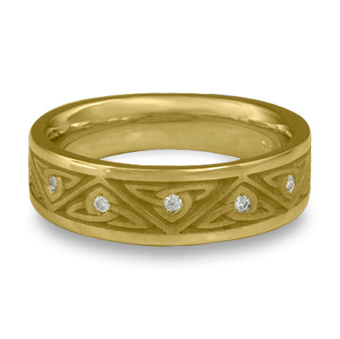Narrow Trinity Knot Wedding Ring with Gems in 18K Yellow Gold