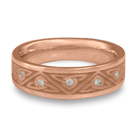 Narrow Trinity Knot Wedding Ring with Gems in 14K Rose Gold