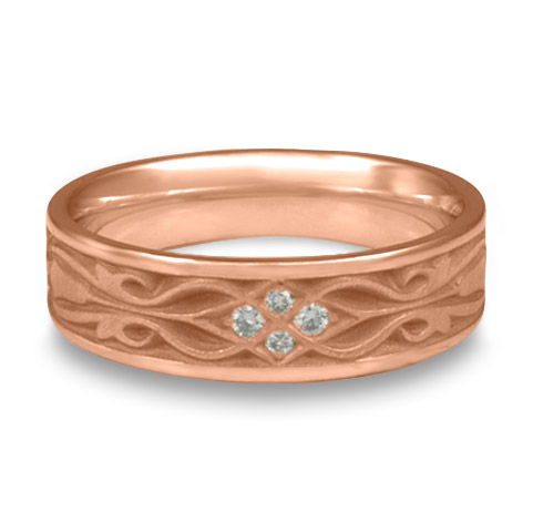 Narrow Tulip Braid Wedding Ring with Gems in 14K Rose Gold