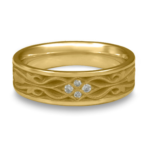 Narrow Tulip Braid Wedding Ring with Gems in 14K Yellow Gold