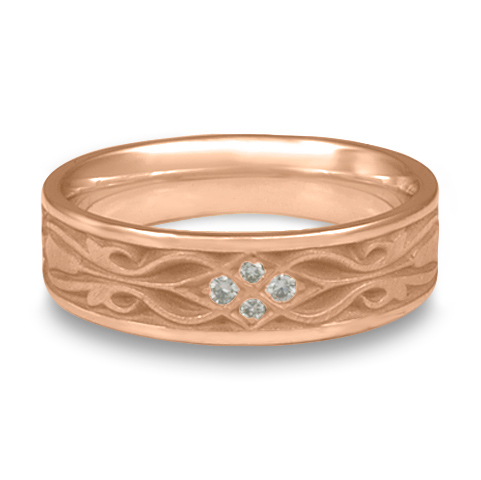 Narrow Tulip Braid Wedding Ring with Gems in 18K Rose Gold