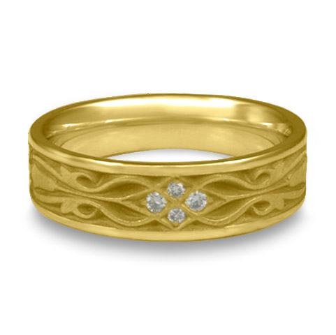 Narrow Tulip Braid Wedding Ring with Gems in 18K Yellow Gold