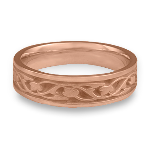 Narrow Tulips and Vines Wedding Ring in 14K Rose Gold
