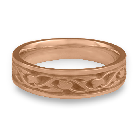 Narrow Tulips and Vines Wedding Ring in 18K Rose Gold