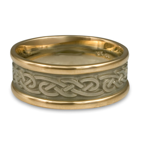 Narrow Two Tone Infinity Wedding Ring in 14K Gold Yellow Borders/White Center Design
