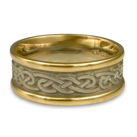 Narrow Two Tone Infinity Wedding Ring in 18K Gold Yellow Borders/White Center Design
