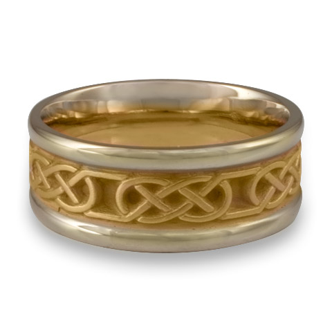 Narrow Two Tone Love Knot Wedding Ring in 14K Gold White Borders/Yellow Center Design