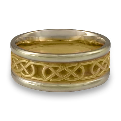 Narrow Two Tone Love Knot Wedding Ring in 18K Gold White Borders/Yellow Center Design