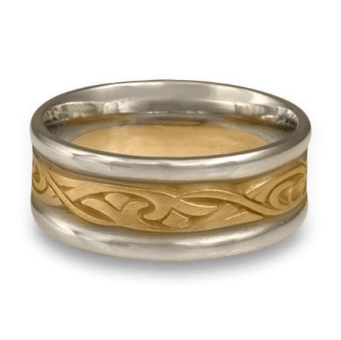 Narrow Two Tone Papyrus Wedding Ring in 14K Gold Yellow Borders/White Center Design