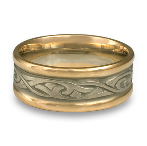 Narrow Two Tone Papyrus Wedding Ring in 14K Gold White  Borders/Yellow Center Design
