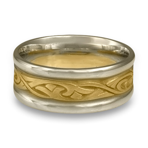 Narrow Two Tone Papyrus Wedding Ring in 18K Gold Yellow Borders/White Center Design