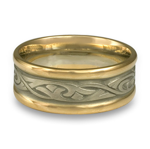 Narrow Two Tone Papyrus Wedding Ring in 18K Gold White  Borders/Yellow Center Design