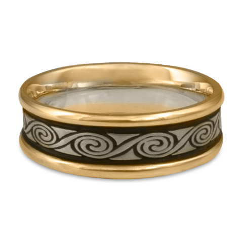 Narrow Two Tone Rolling Moon Wedding Ring in 14K Gold Yellow Borders/White Center Design
